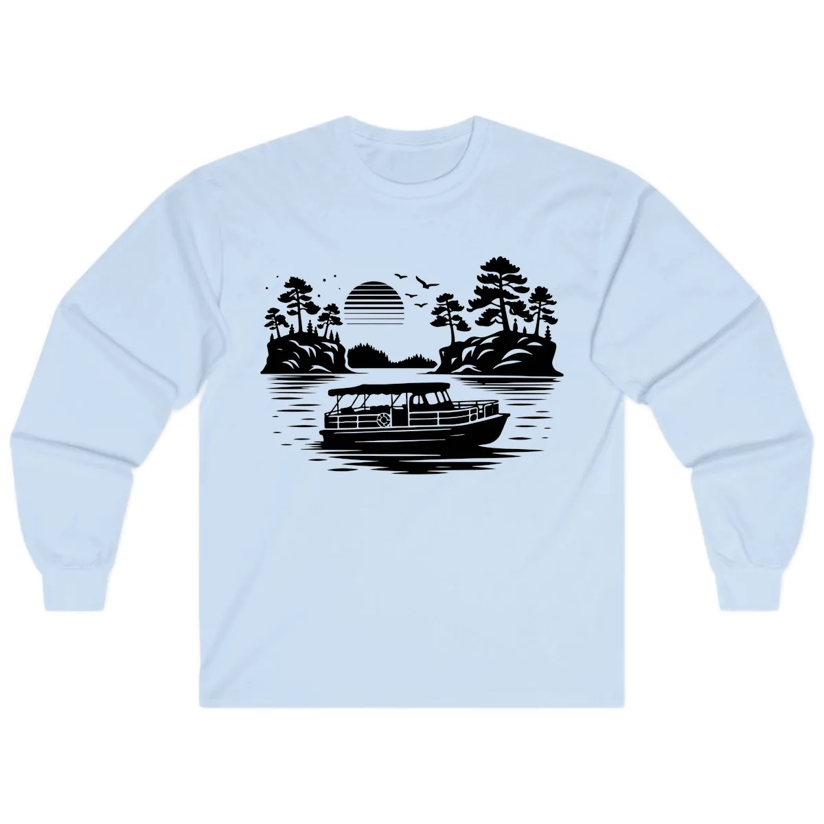 Pontoon Boat Scenic Sunset Long Sleeve in Light Blue