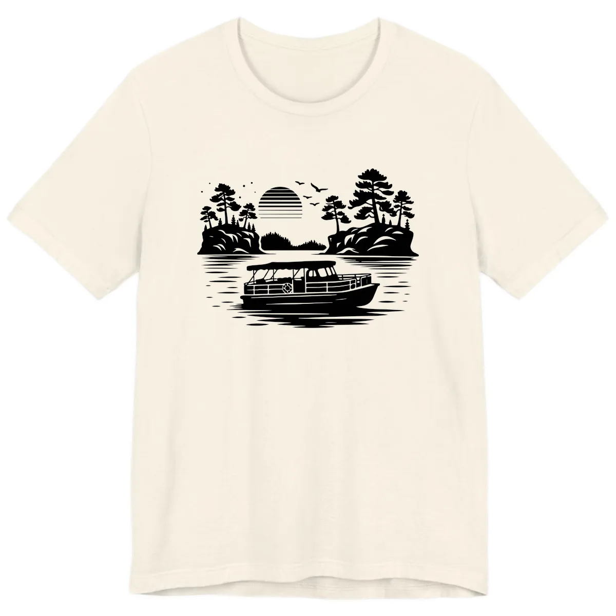 Pontoon Boat Scenic Sunset Premium T-Shirt in Natural
