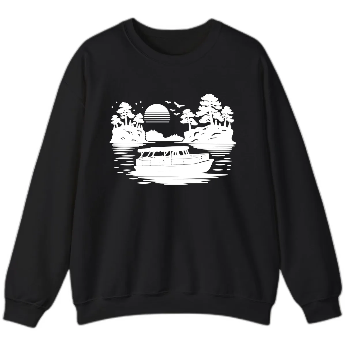Pontoon Boat Scenic Sunset Sweatshirt in Black