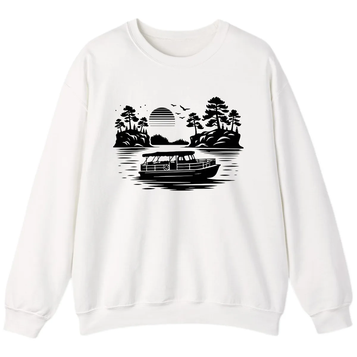Pontoon Boat Scenic Sunset Sweatshirt in White