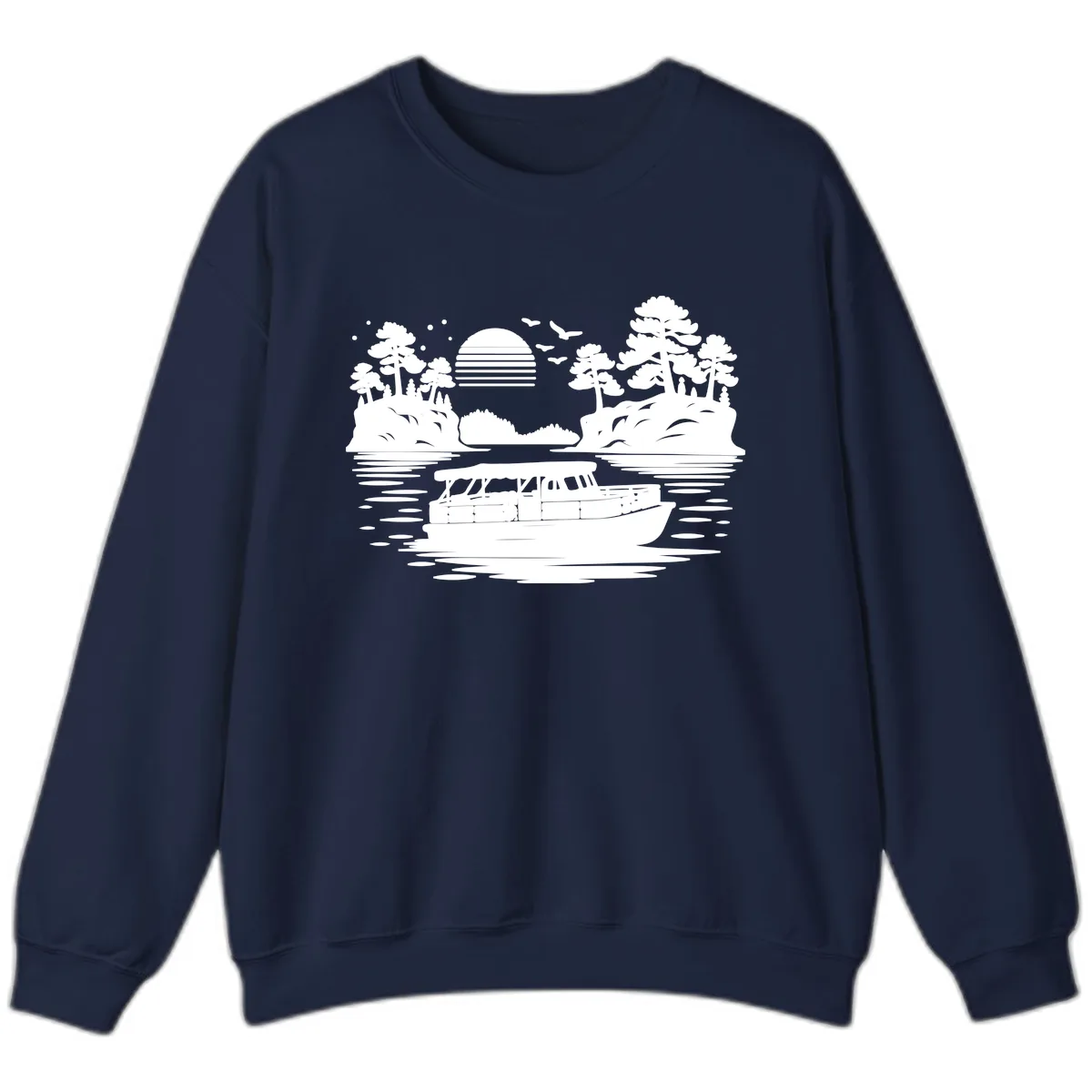 Pontoon Boat Scenic Sunset Sweatshirt in Navy