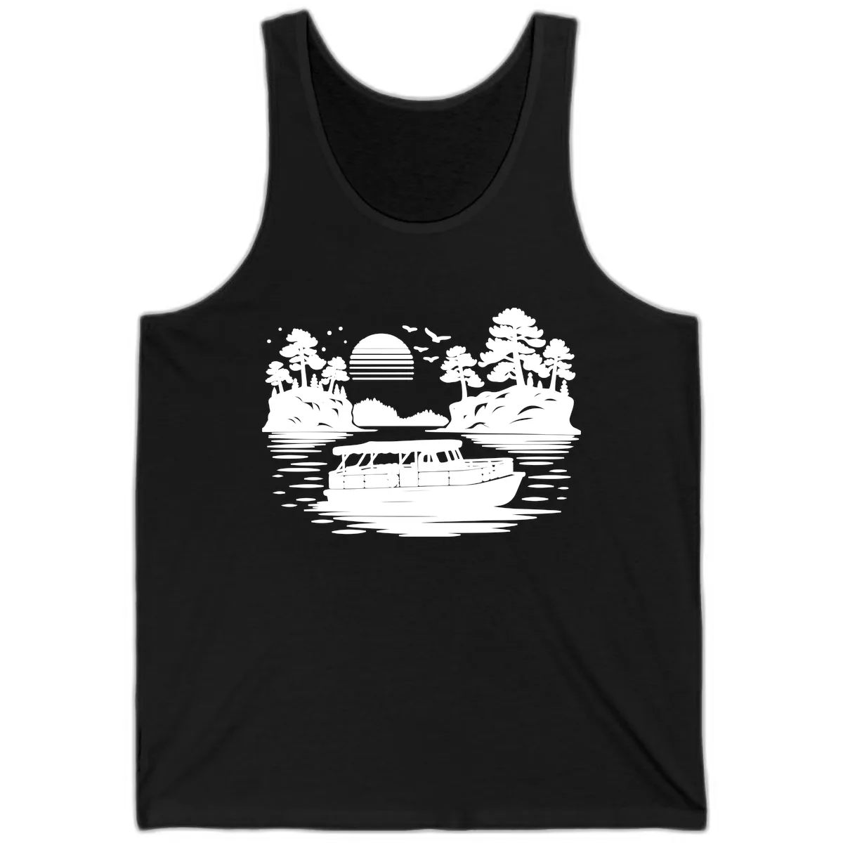 Pontoon Boat Scenic Sunset Tank in Black