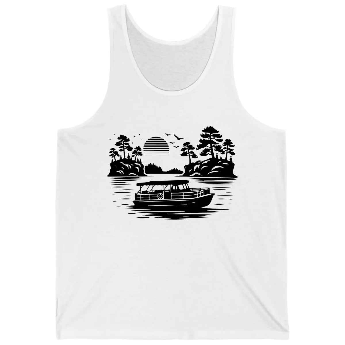 Pontoon Boat Scenic Sunset Tank in White