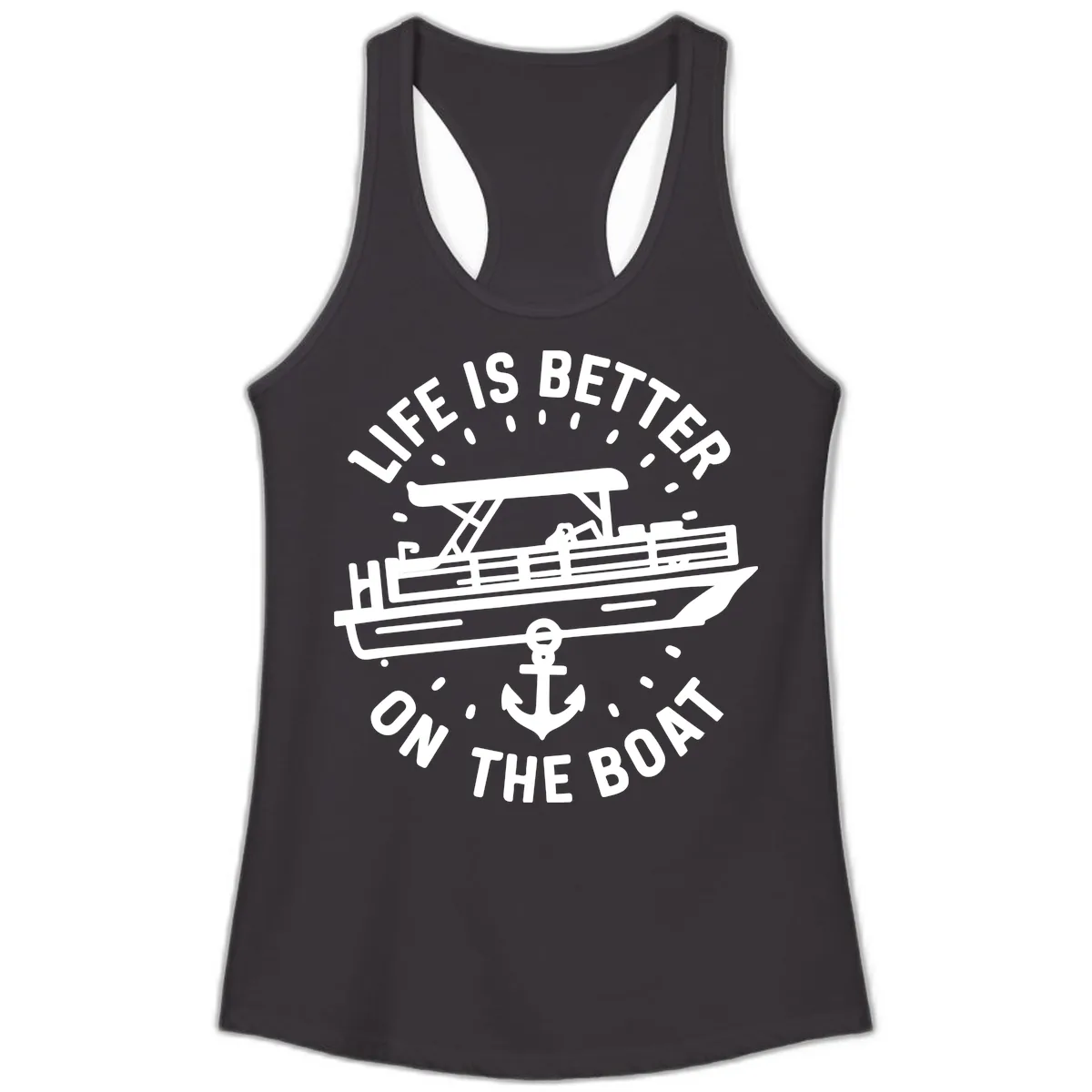 Life Is Better On The Boat Design Ladies Tank in Black
