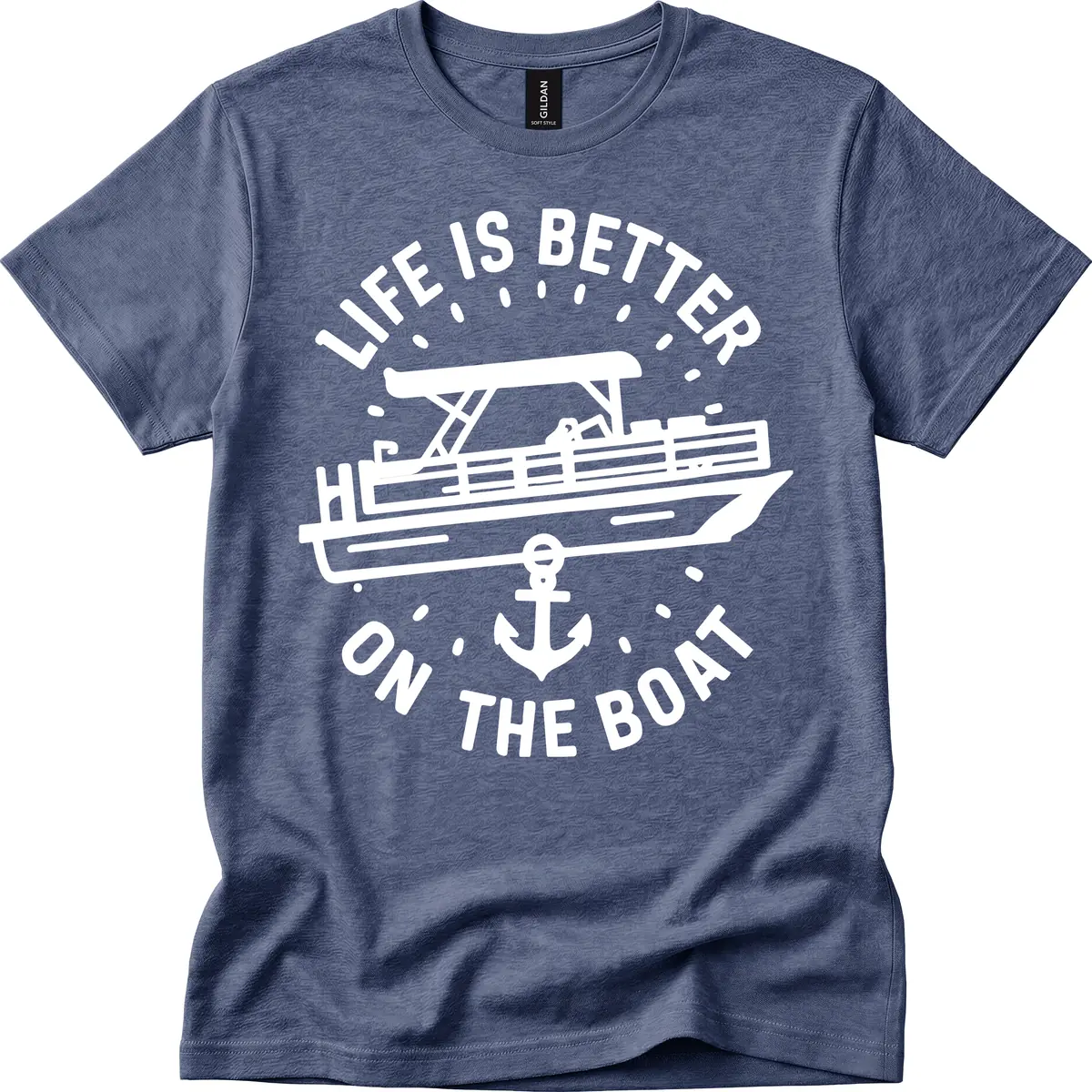Life Is Better On The Boat Design T-Shirt in Heather Navy