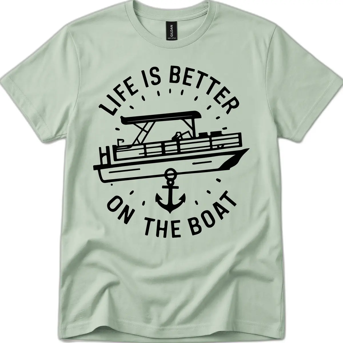 Life Is Better On The Boat Design T-Shirt in Sage