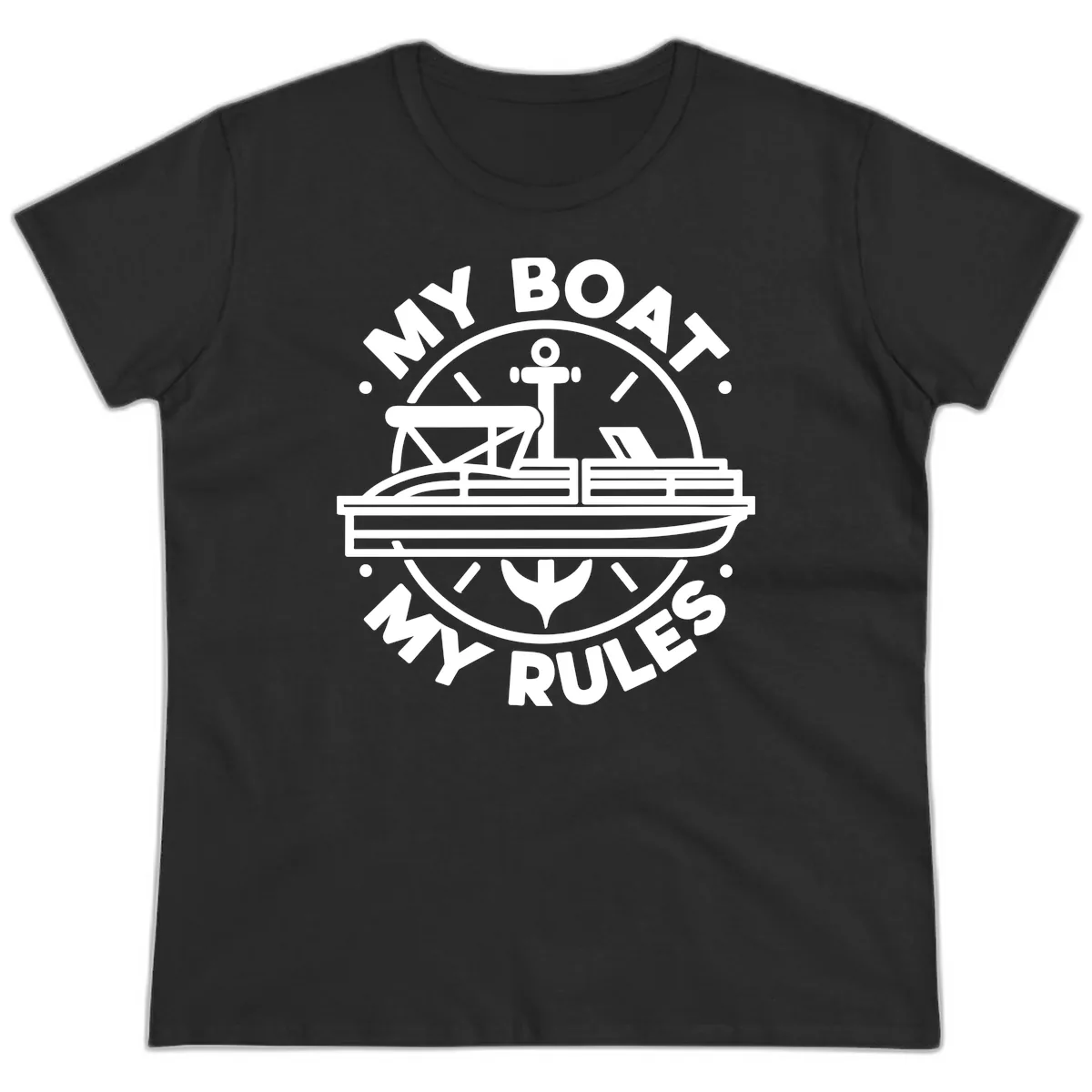 My Boat My Rules Pontoon Design Ladies Tee in Black