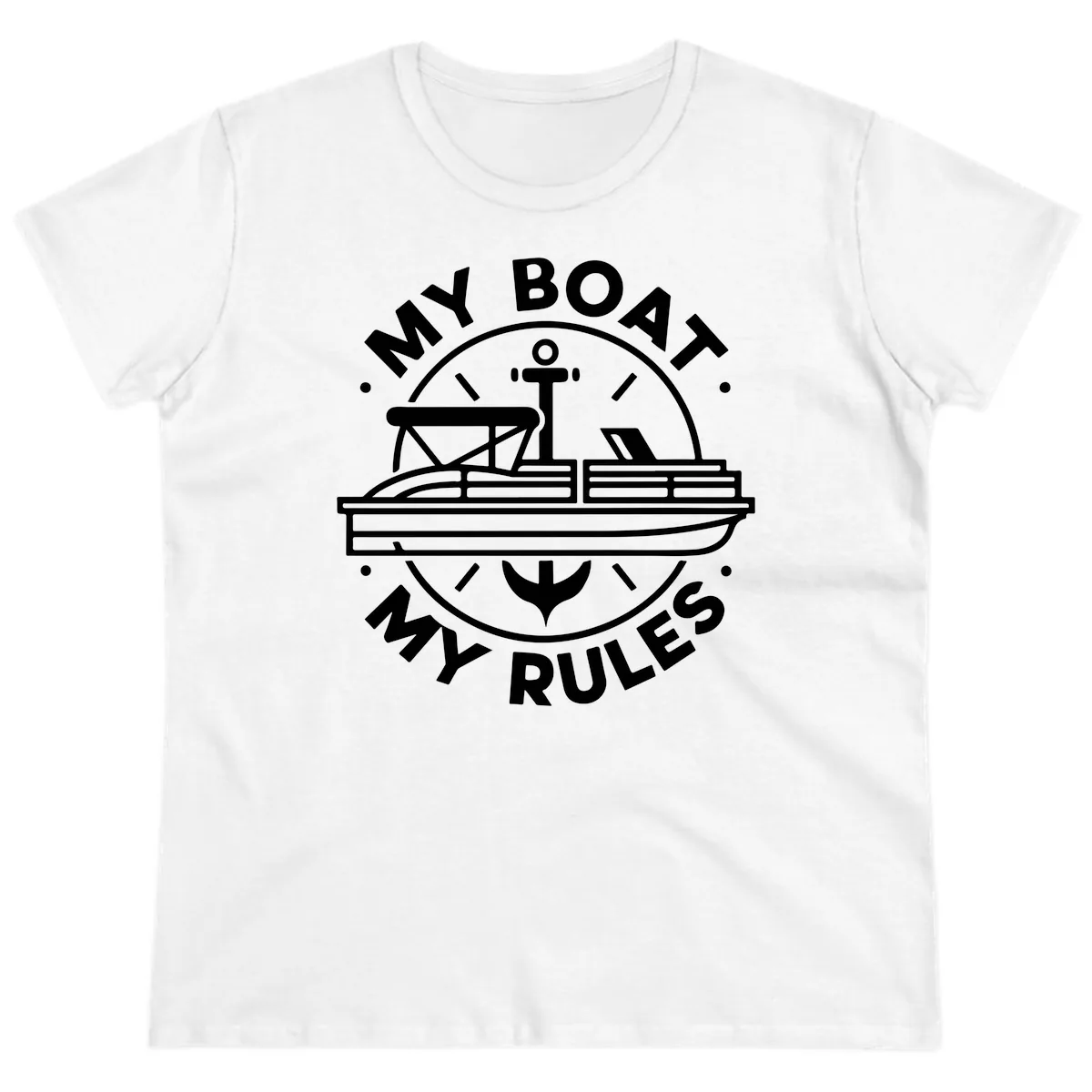 My Boat My Rules Pontoon Design Ladies Tee in White