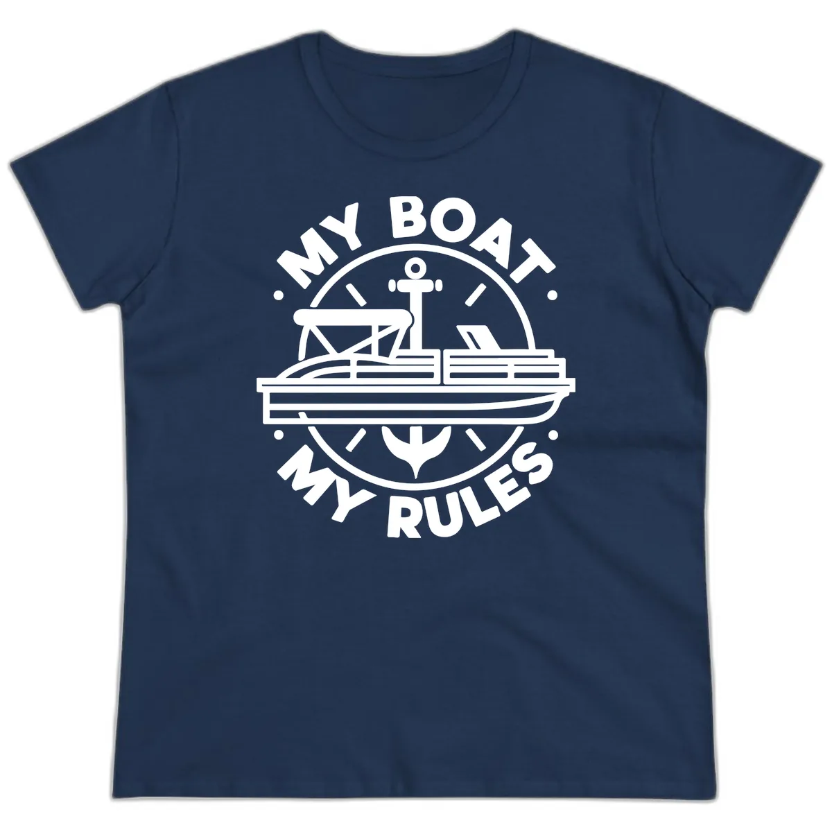 My Boat My Rules Pontoon Design Ladies Tee in Navy