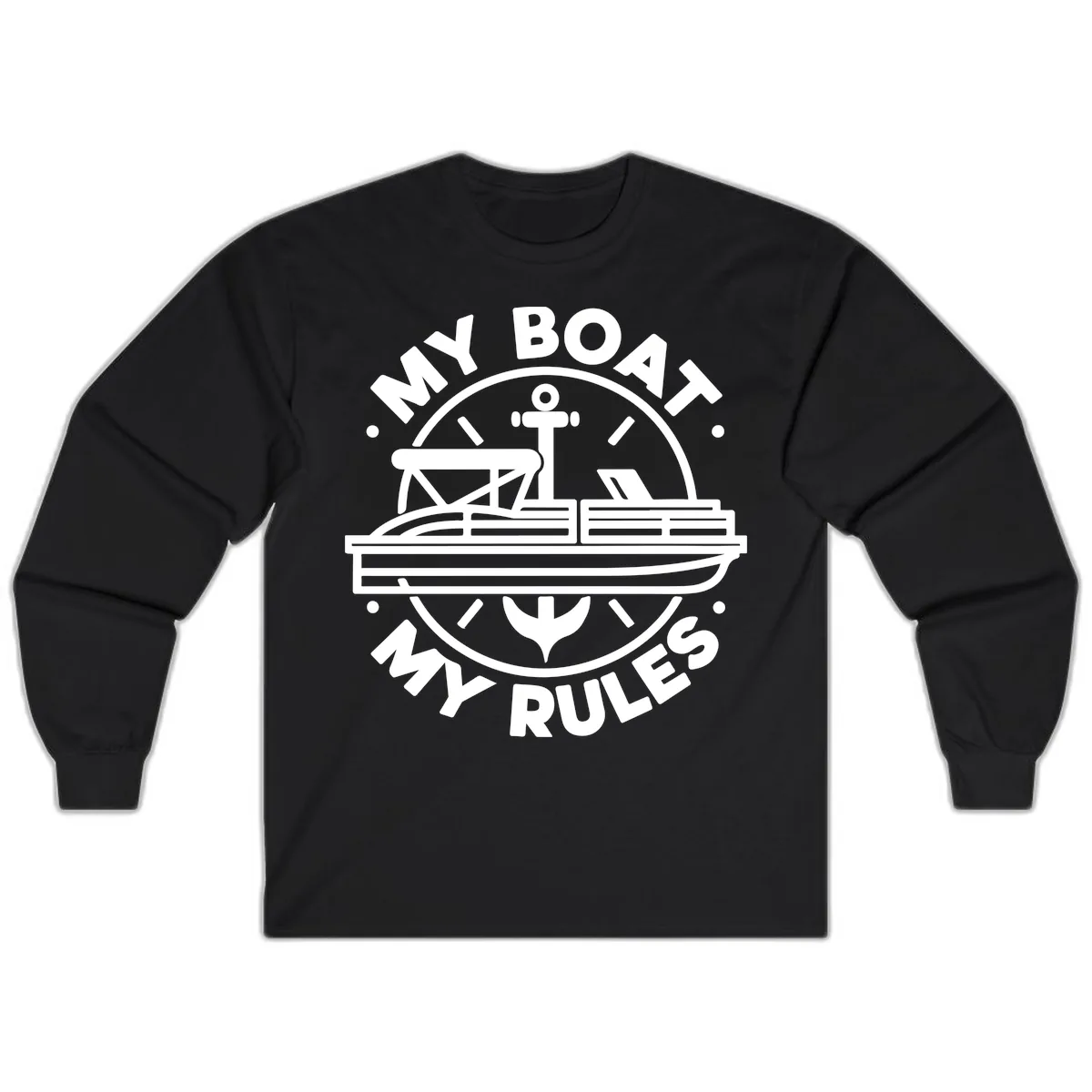 My Boat My Rules Pontoon Design Long Sleeve in Black