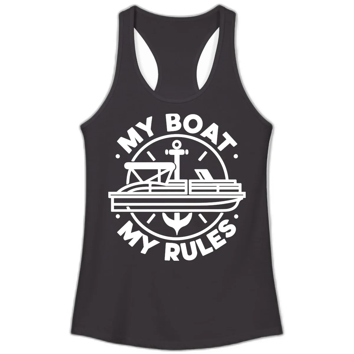 My Boat My Rules Pontoon Design Ladies Tank in Black