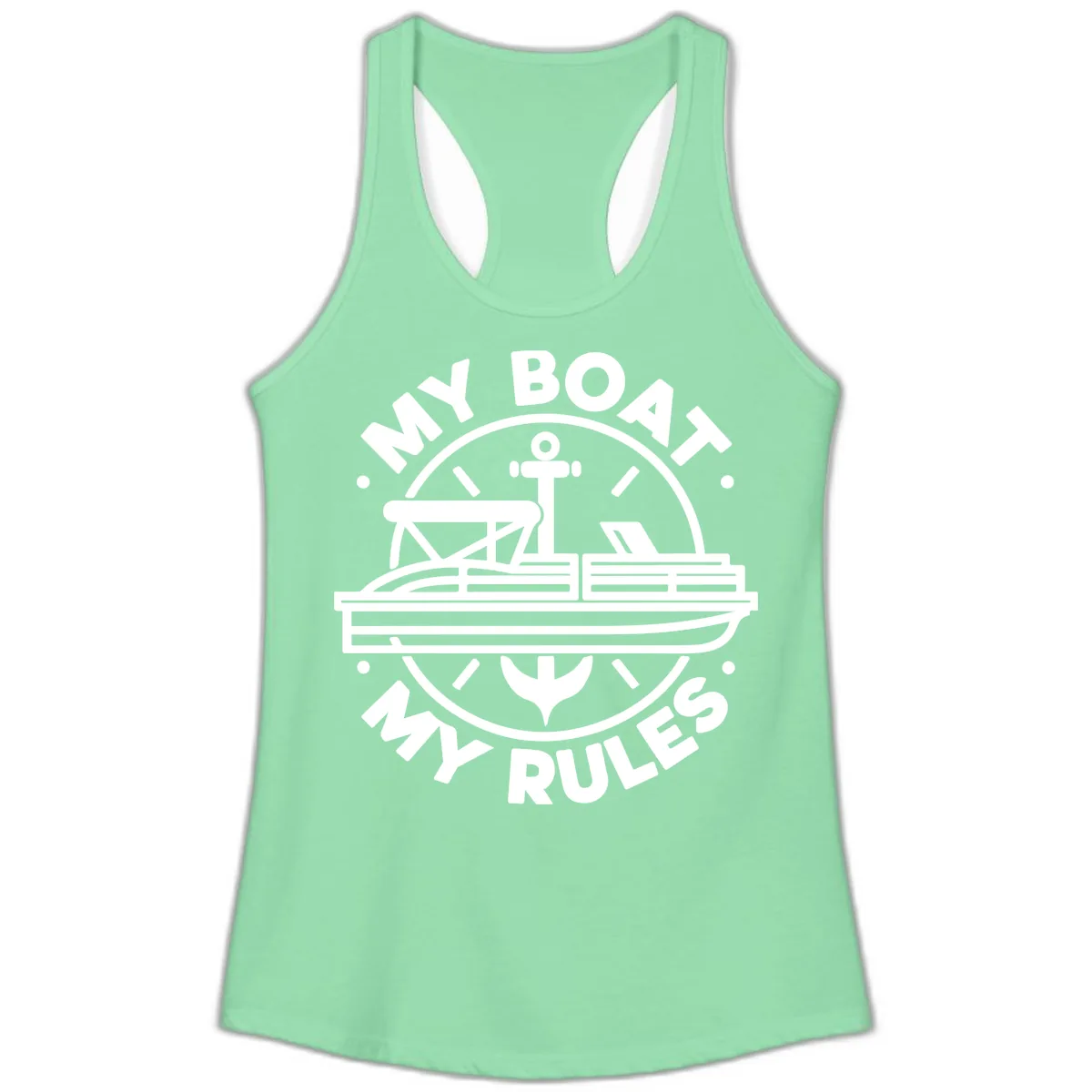 My Boat My Rules Pontoon Design Ladies Tank in Solid Mint