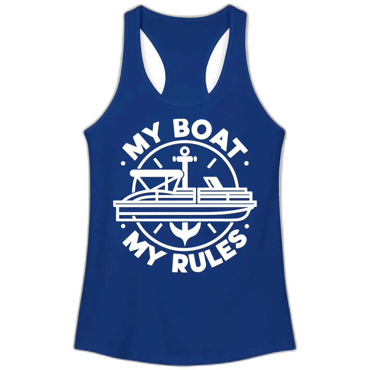 My Boat My Rules Pontoon Design Ladies Tank in Solid Royal