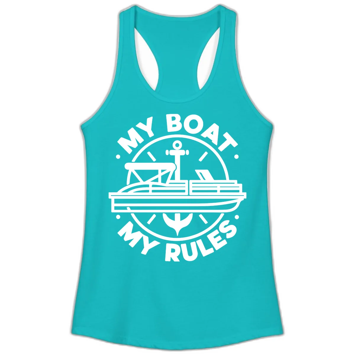 My Boat My Rules Pontoon Design Ladies Tank in Tahiti Blue
