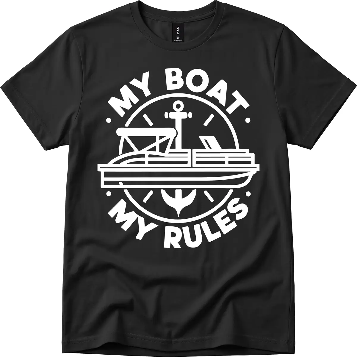 My Boat My Rules Pontoon Design T-Shirt in Black
