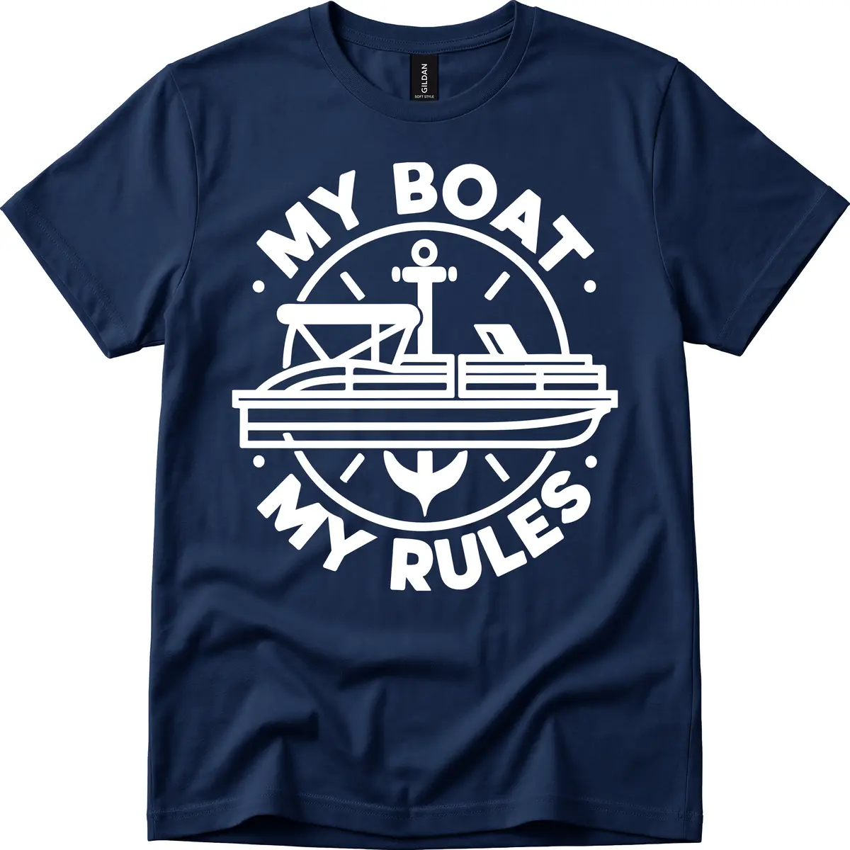 My Boat My Rules Pontoon Design T-Shirt in Navy