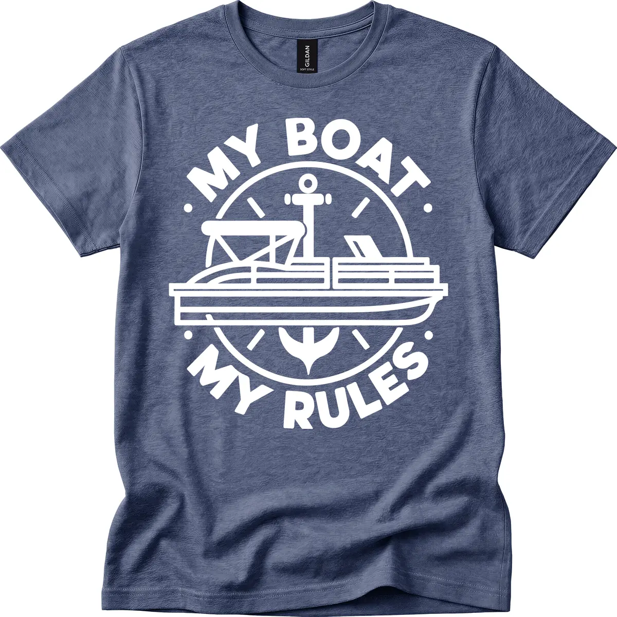 My Boat My Rules Pontoon Design T-Shirt in Heather Navy