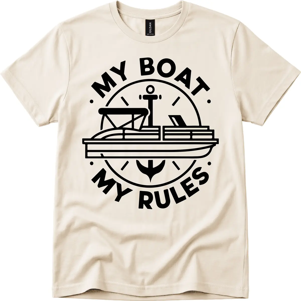 My Boat My Rules Pontoon Design T-Shirt in Natural