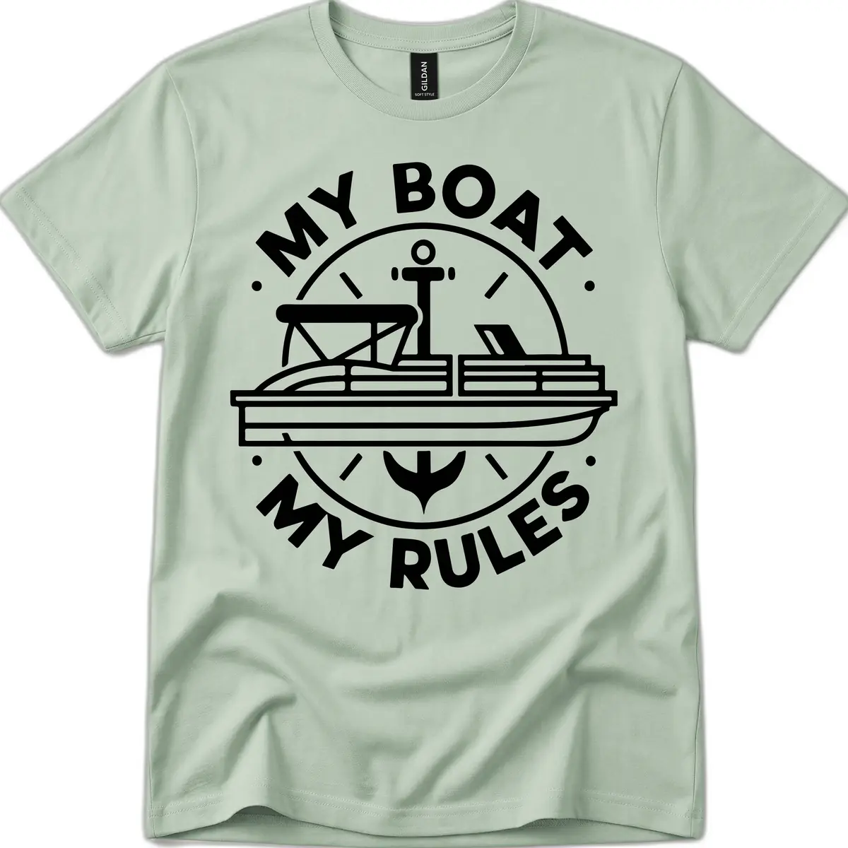 My Boat My Rules Pontoon Design T-Shirt in Sage