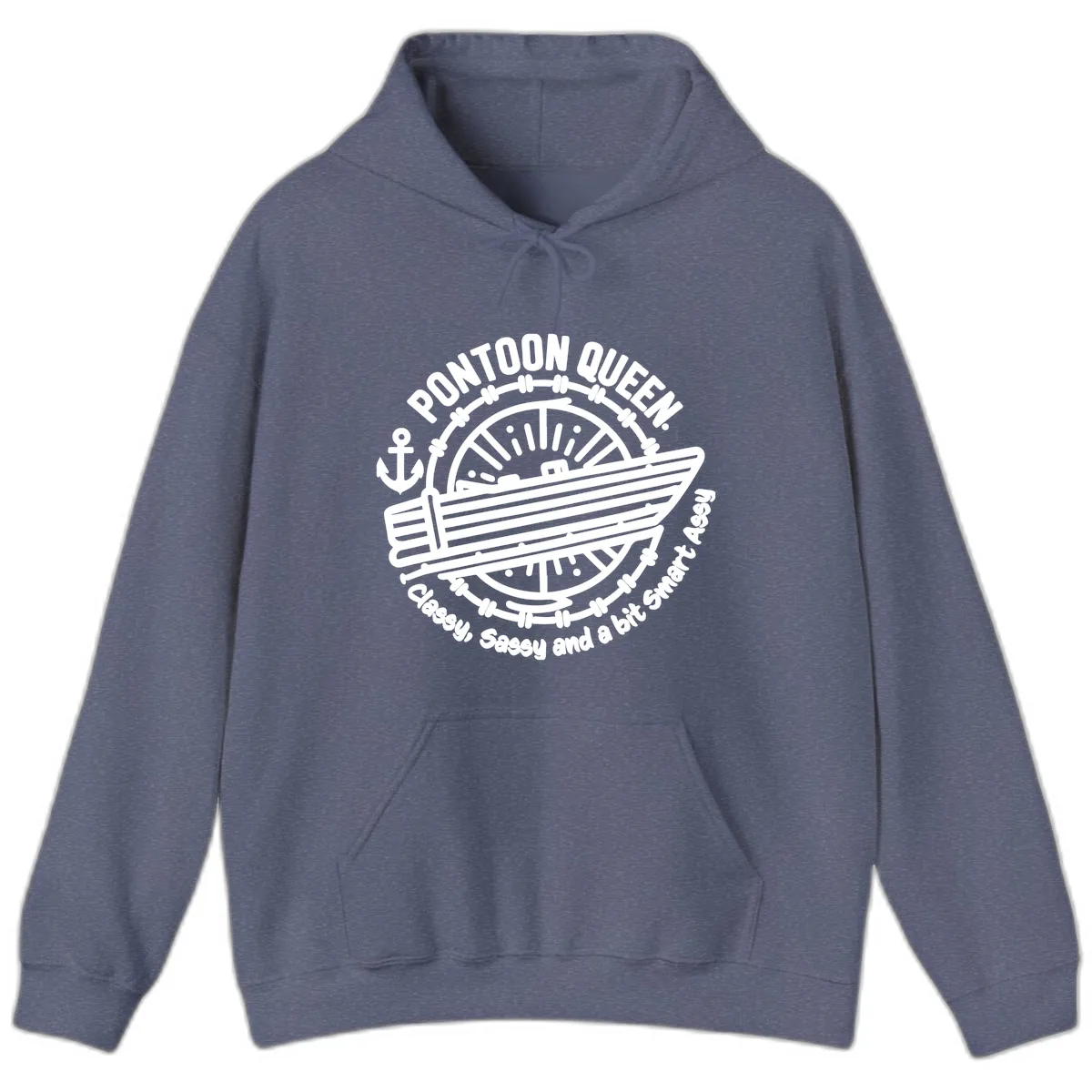 Pontoon Queen Classy Sassy Smart Hoodie in Heather Navy