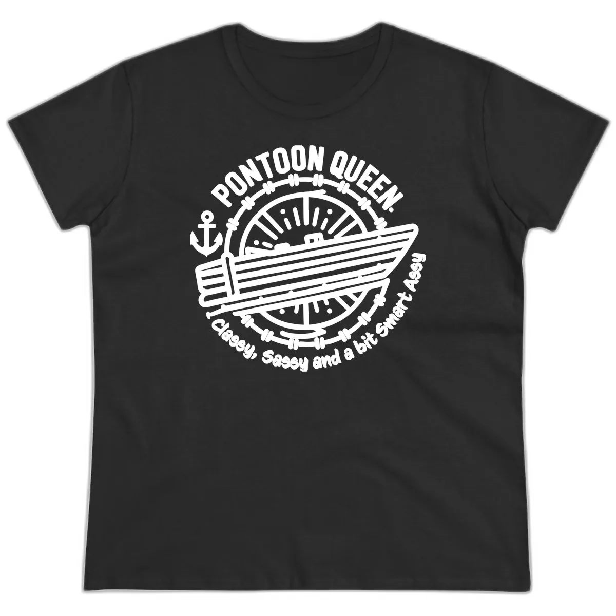 Pontoon Queen Classy Sassy Smart Ladies Tee in Black