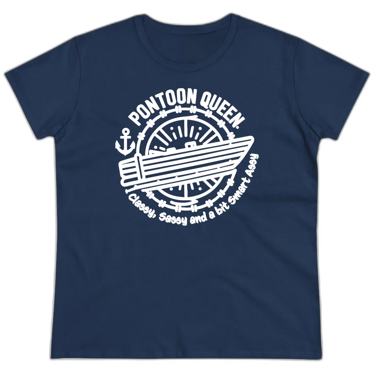 Pontoon Queen Classy Sassy Smart Ladies Tee in Navy