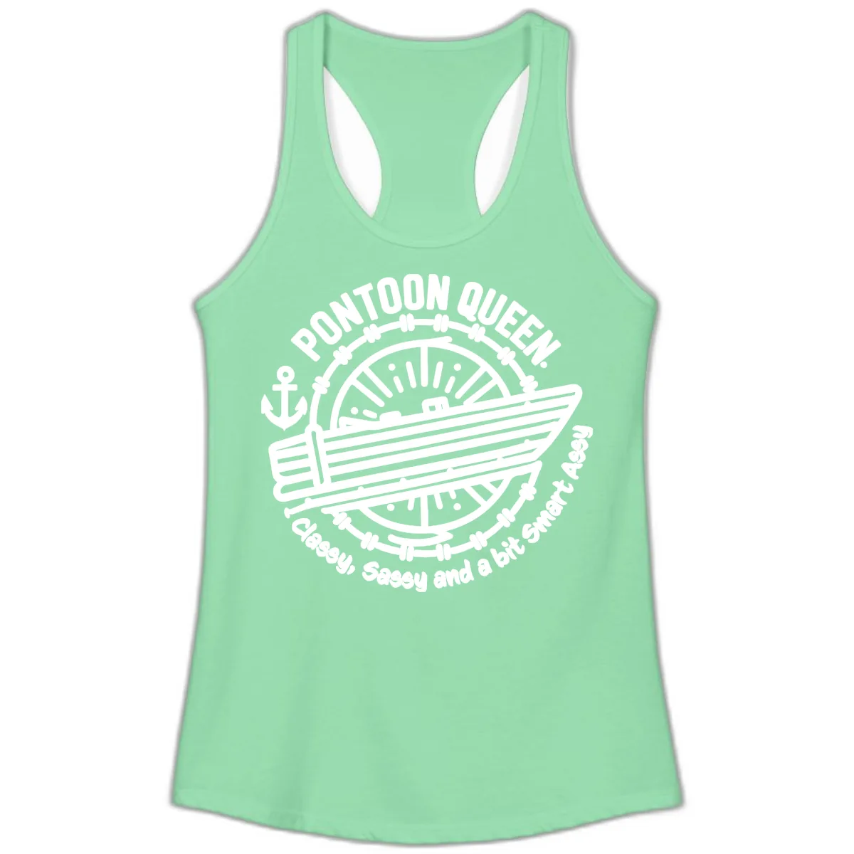 Pontoon Queen Classy Sassy Smart Ladies Tank in Solid Mint