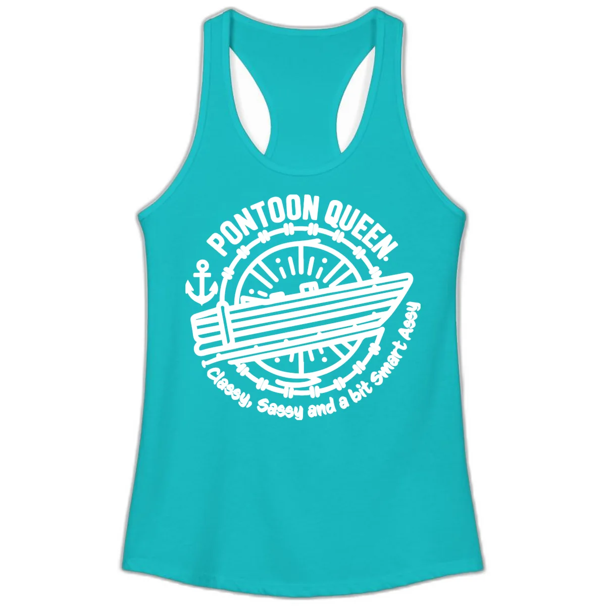 Pontoon Queen Classy Sassy Smart Ladies Tank in Tahiti Blue