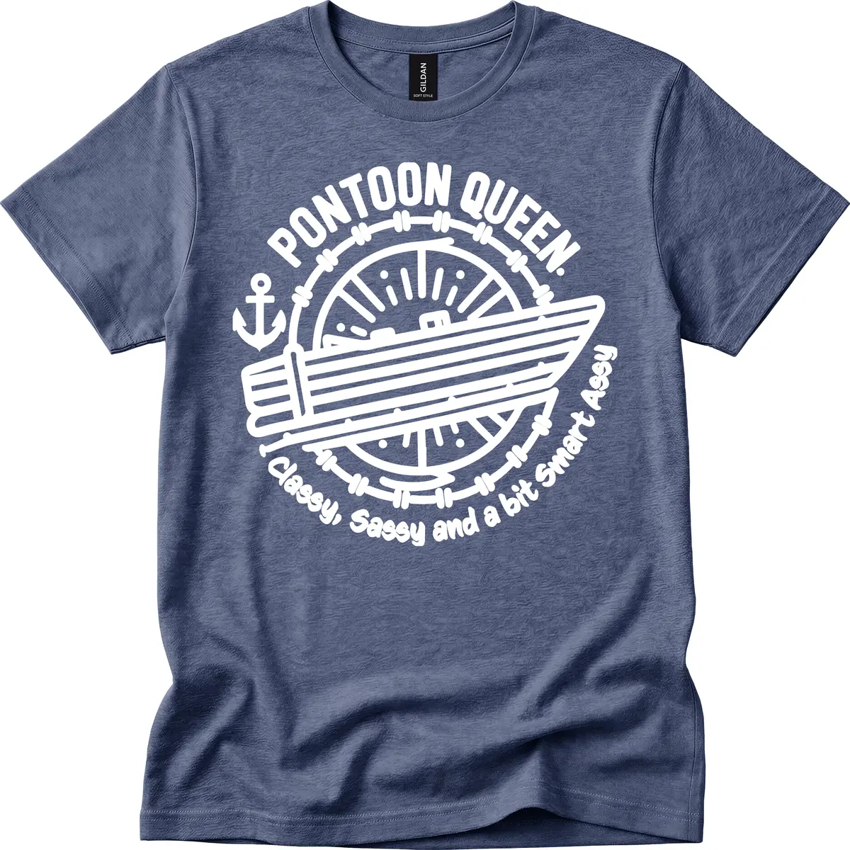 Pontoon Queen Classy Sassy Smart T-Shirt in Heather Navy