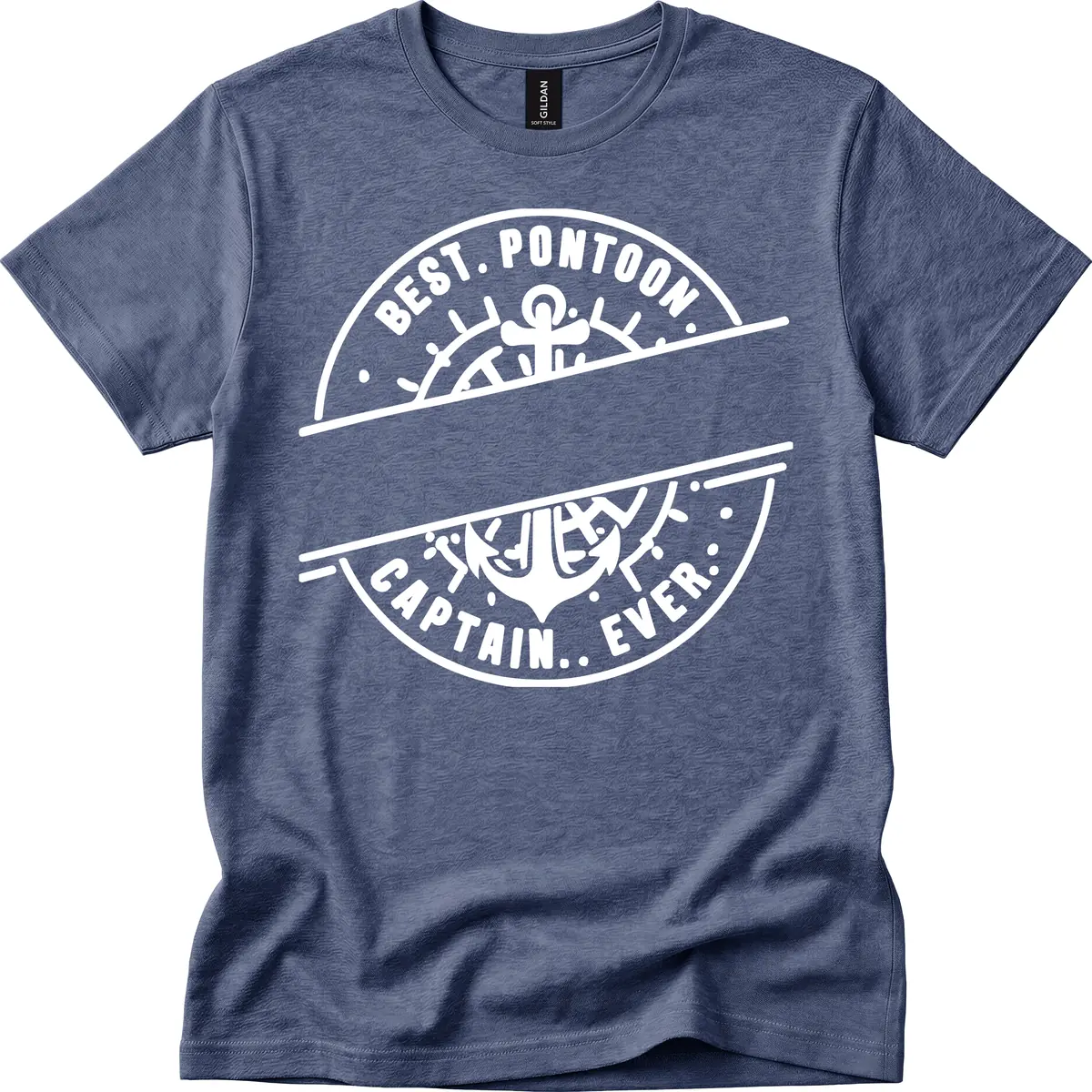 Best Pontoon Captain Ever Personalized Badge T-Shirt in Heather Navy