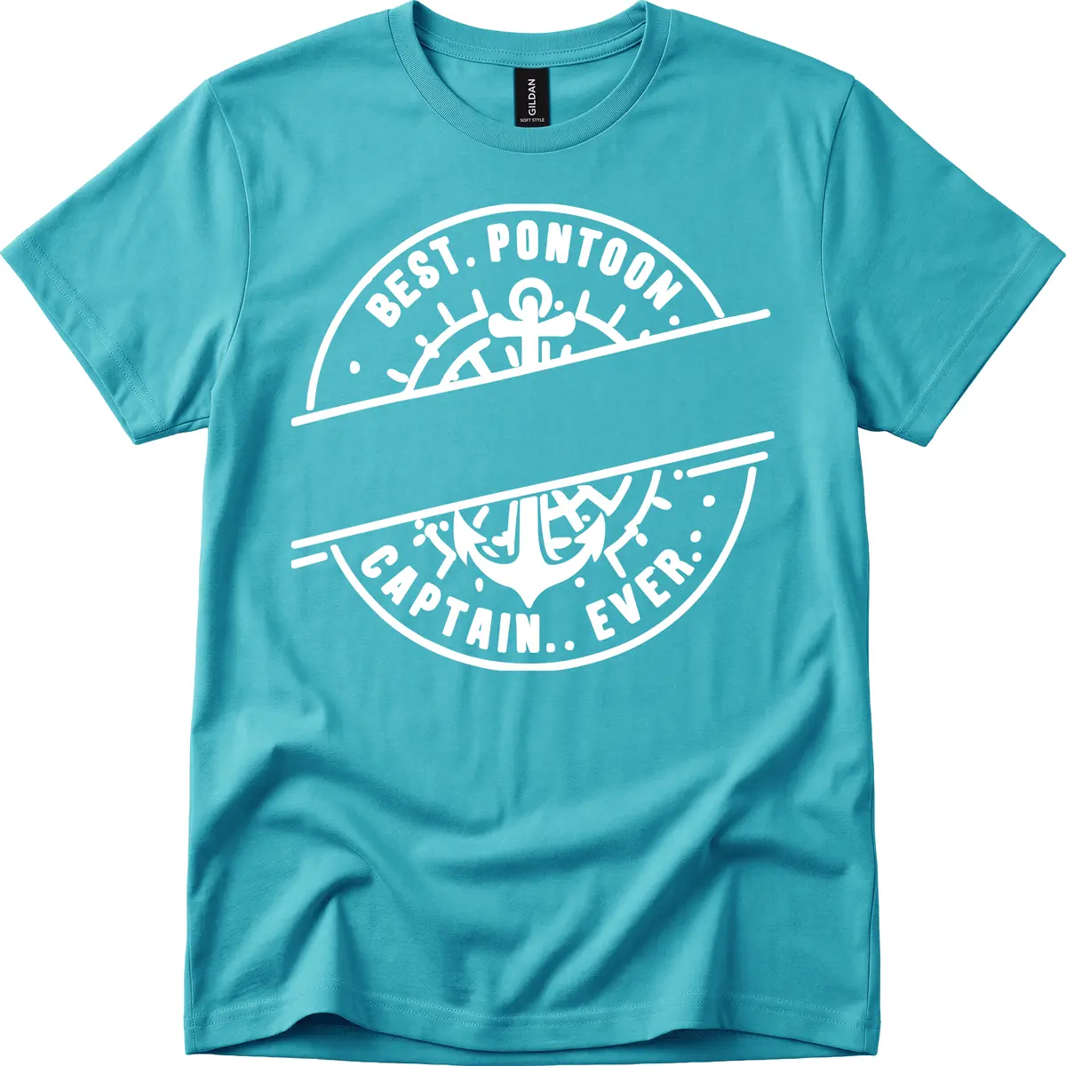 Best Pontoon Captain Ever Personalized Badge T-Shirt in Tropical Blue