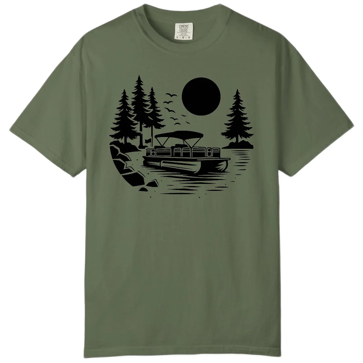 Pontoon Boat Sunset Scene Comfort Color in Sage