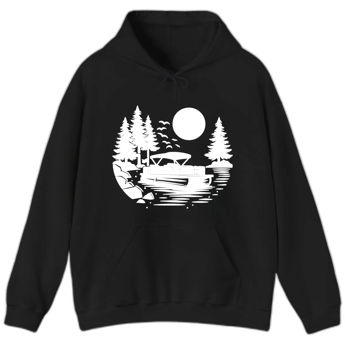 Pontoon Boat Sunset Scene Hoodie in Black