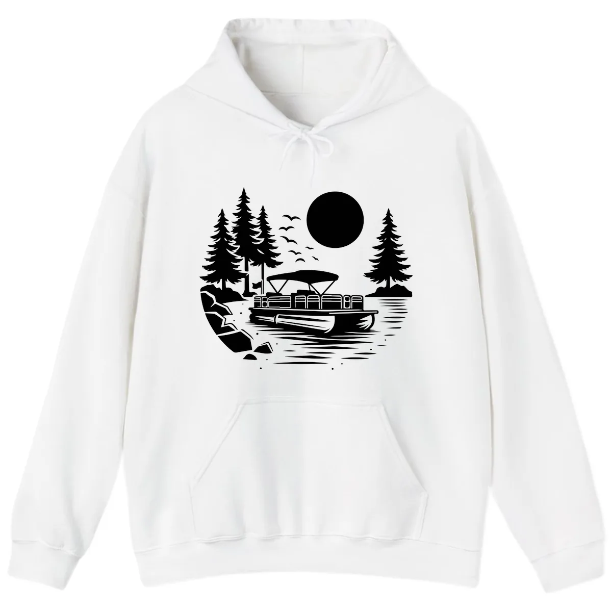 Pontoon Boat Sunset Scene Hoodie in White