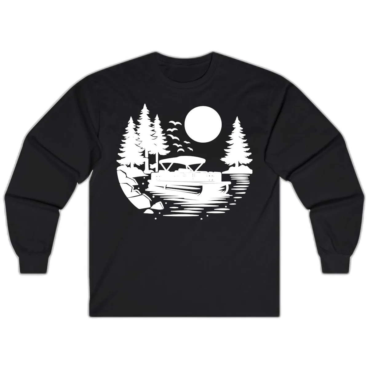 Pontoon Boat Sunset Scene Long Sleeve in Black