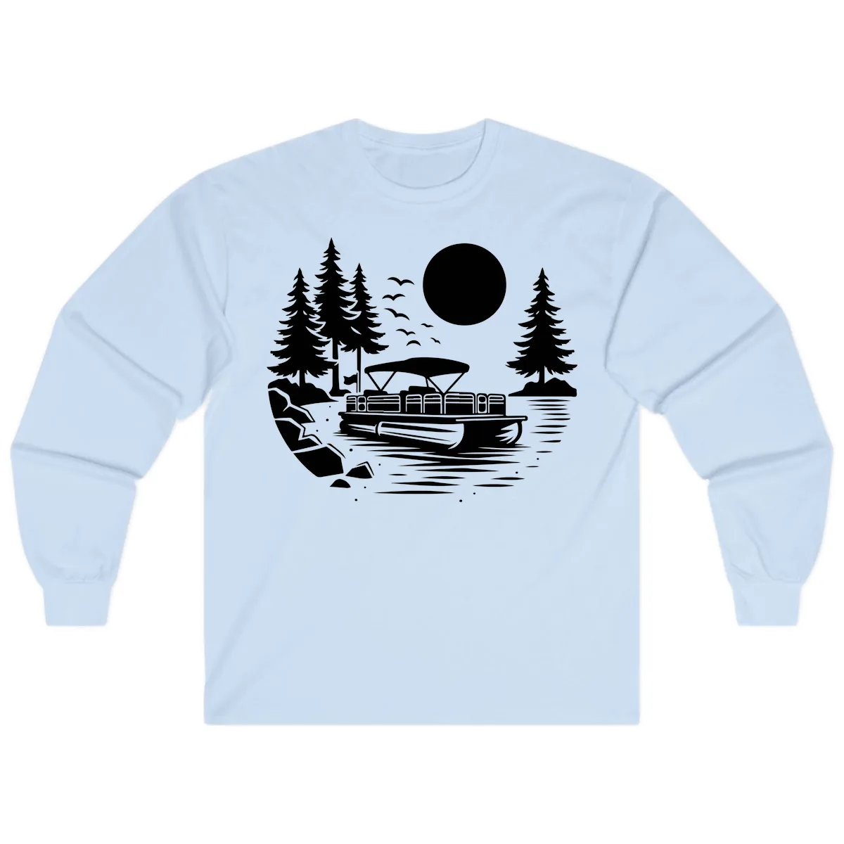 Pontoon Boat Sunset Scene Long Sleeve in Light Blue