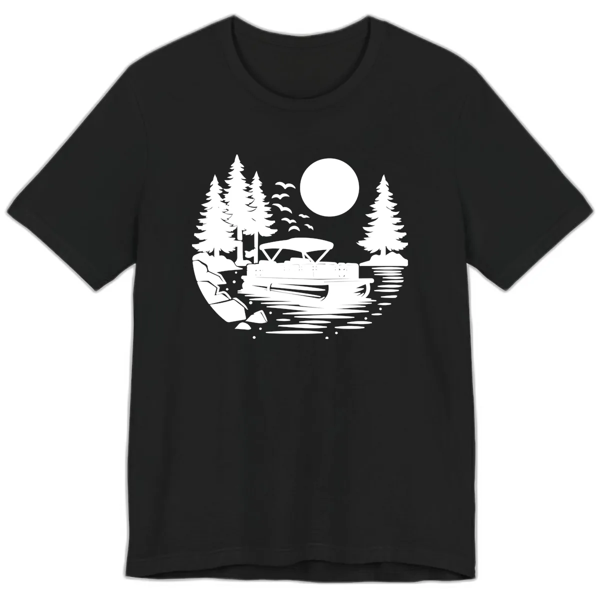 Pontoon Boat Sunset Scene Premium T-Shirt in Black