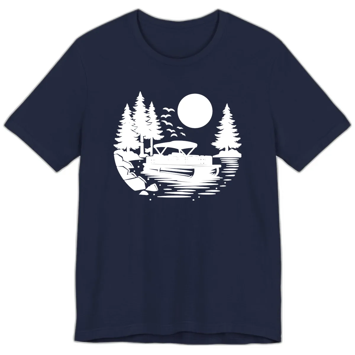 Pontoon Boat Sunset Scene Premium T-Shirt in Navy