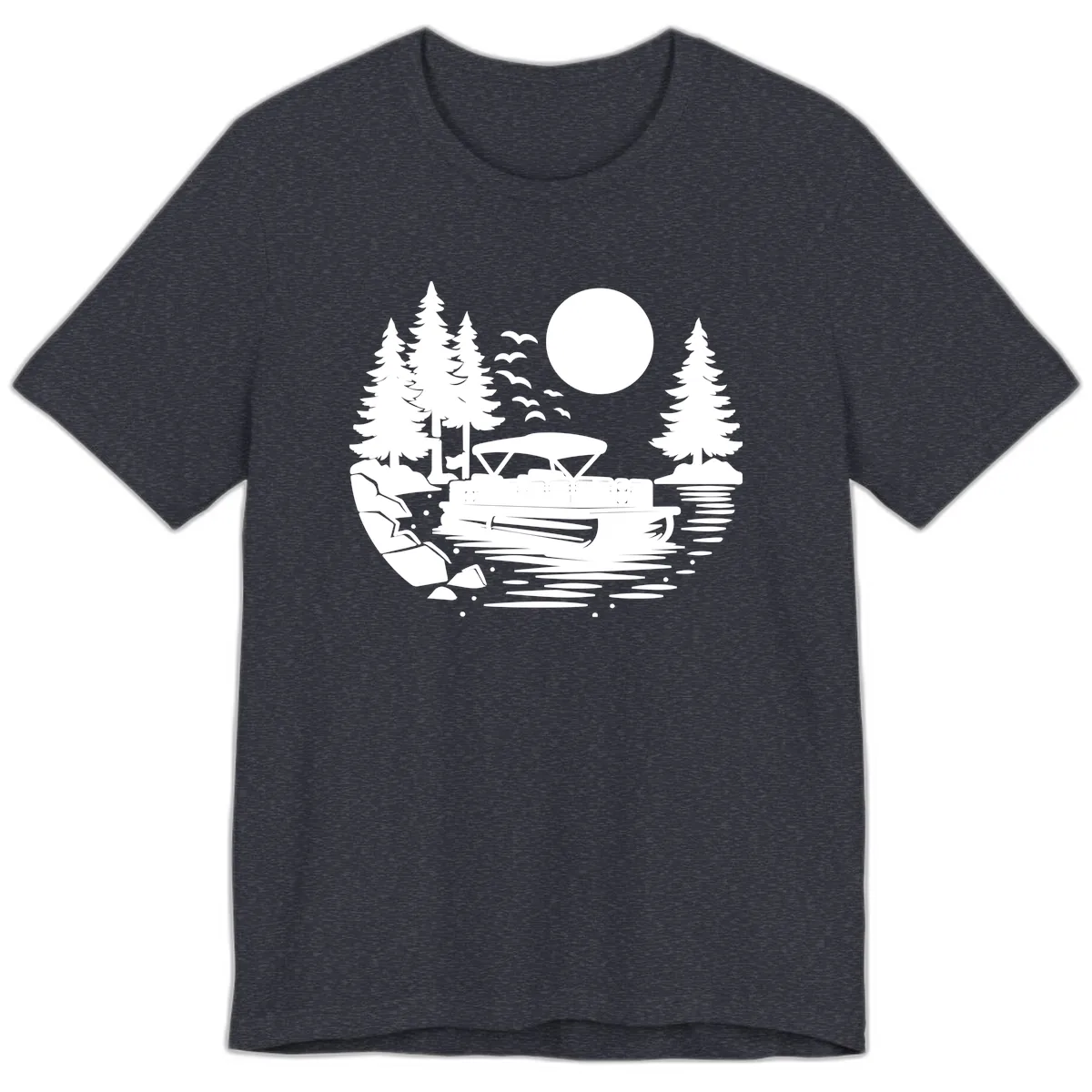 Pontoon Boat Sunset Scene Premium T-Shirt in Heather Navy