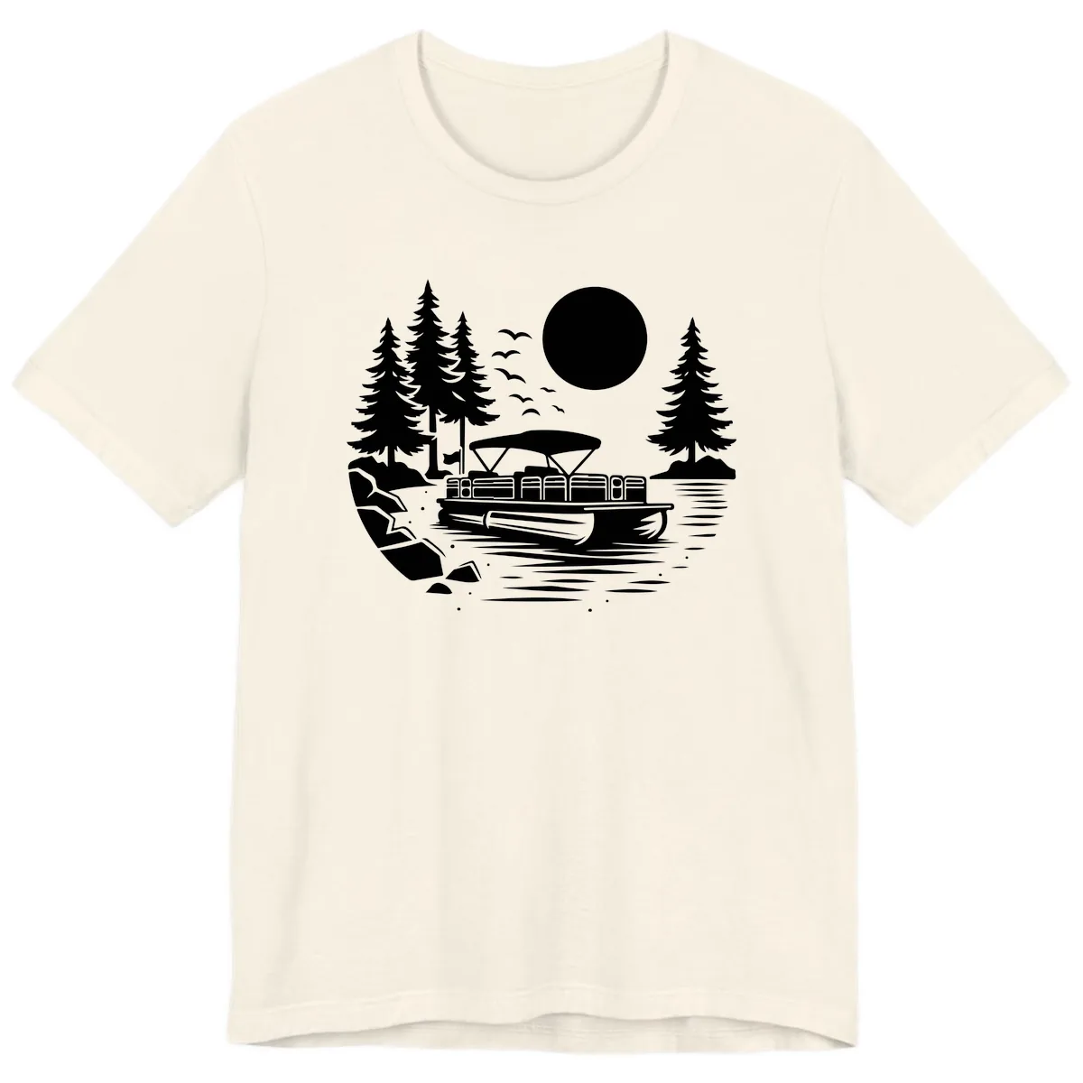 Pontoon Boat Sunset Scene Premium T-Shirt in Natural