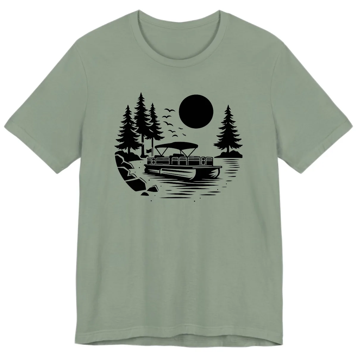 Pontoon Boat Sunset Scene Premium T-Shirt in Sage