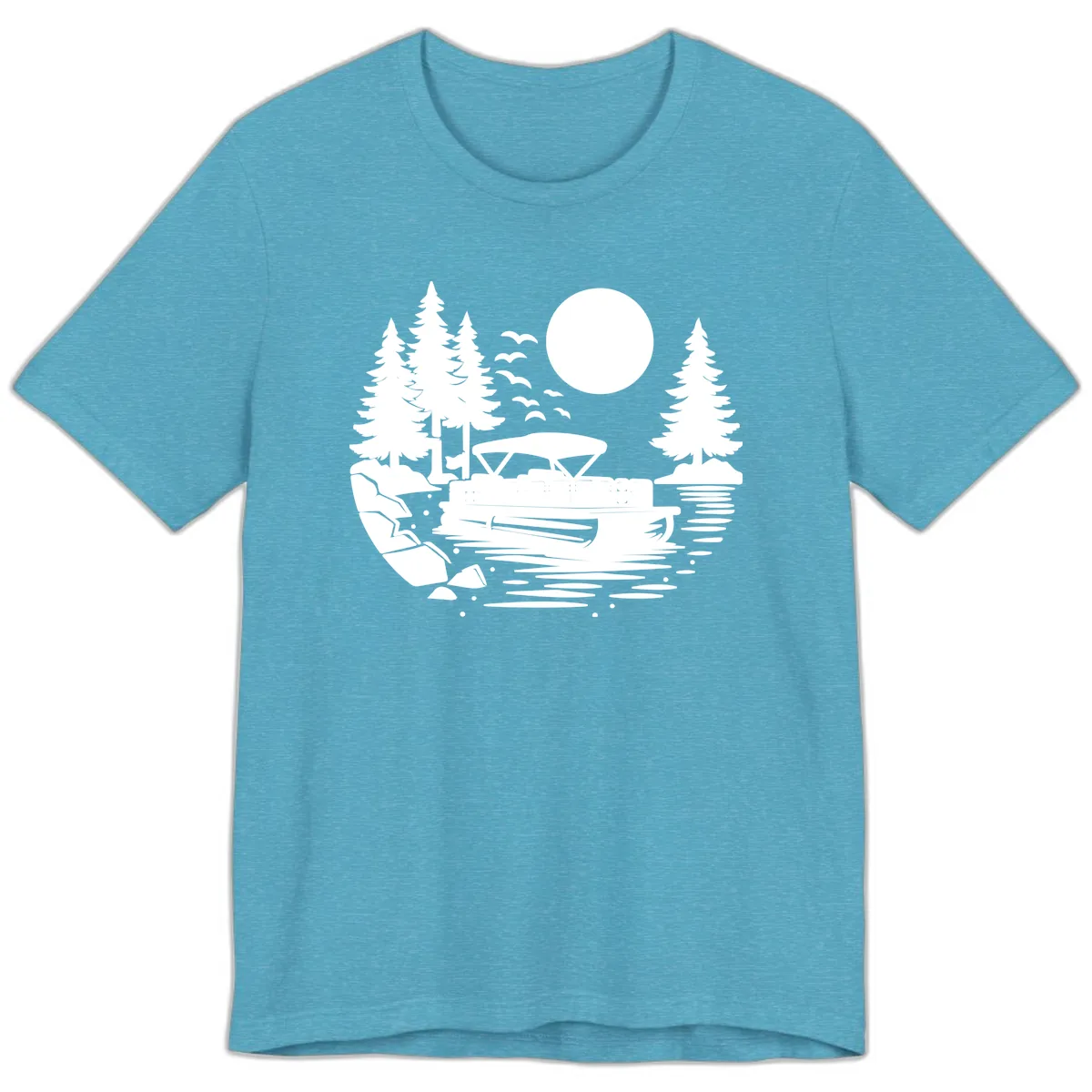 Pontoon Boat Sunset Scene Premium T-Shirt in Heather Aqua