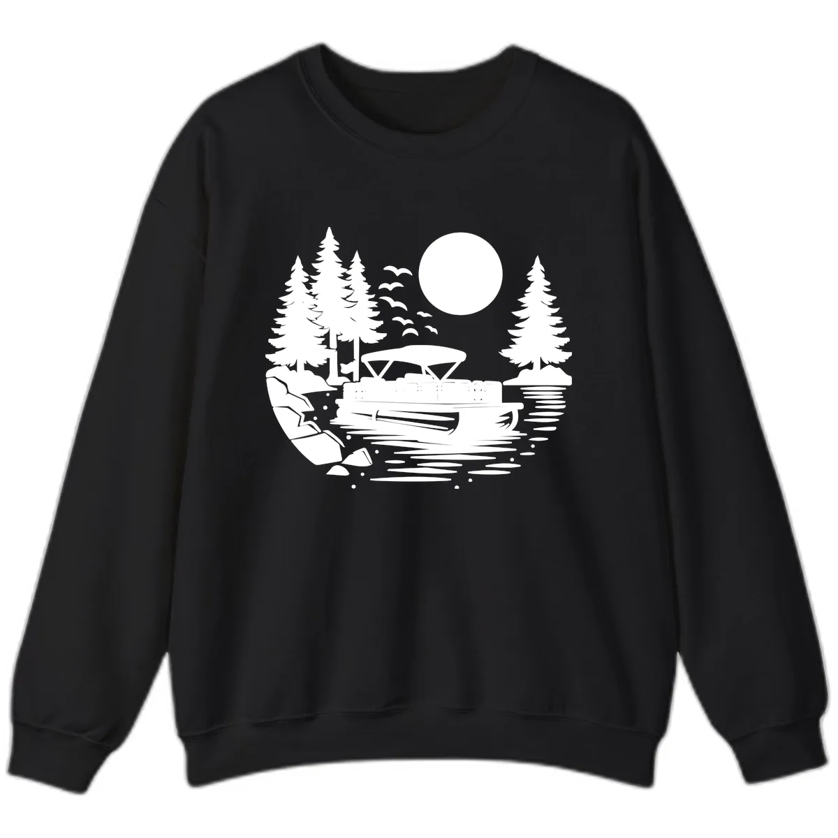 Pontoon Boat Sunset Scene Sweatshirt in Black