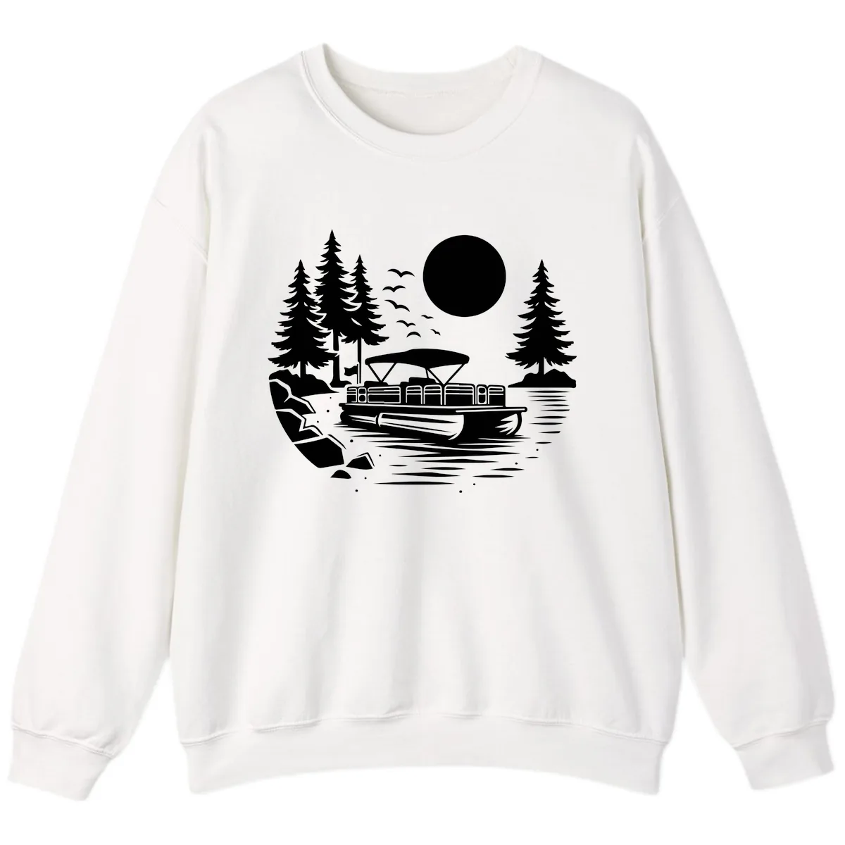 Pontoon Boat Sunset Scene Sweatshirt in White