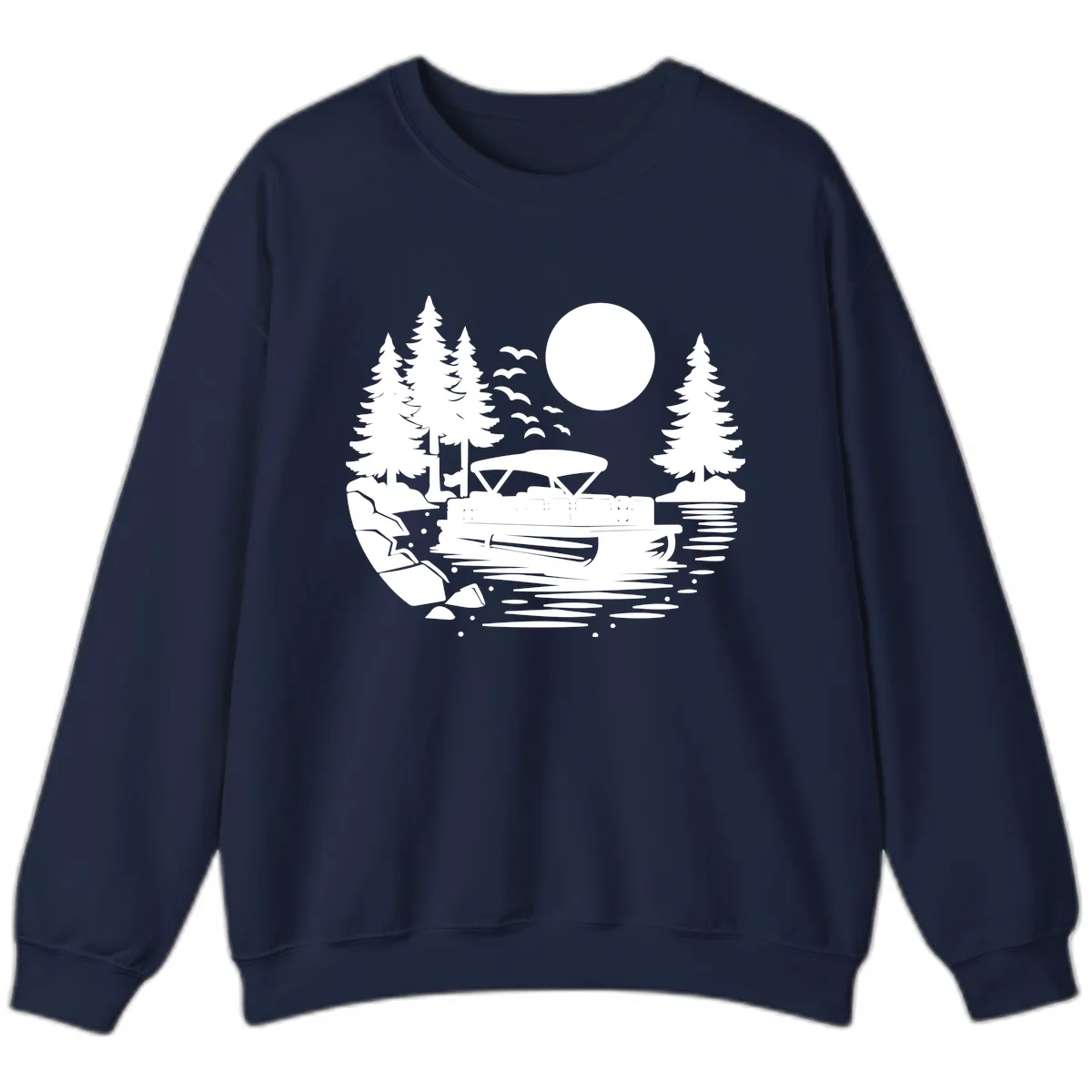 Pontoon Boat Sunset Scene Sweatshirt in Navy