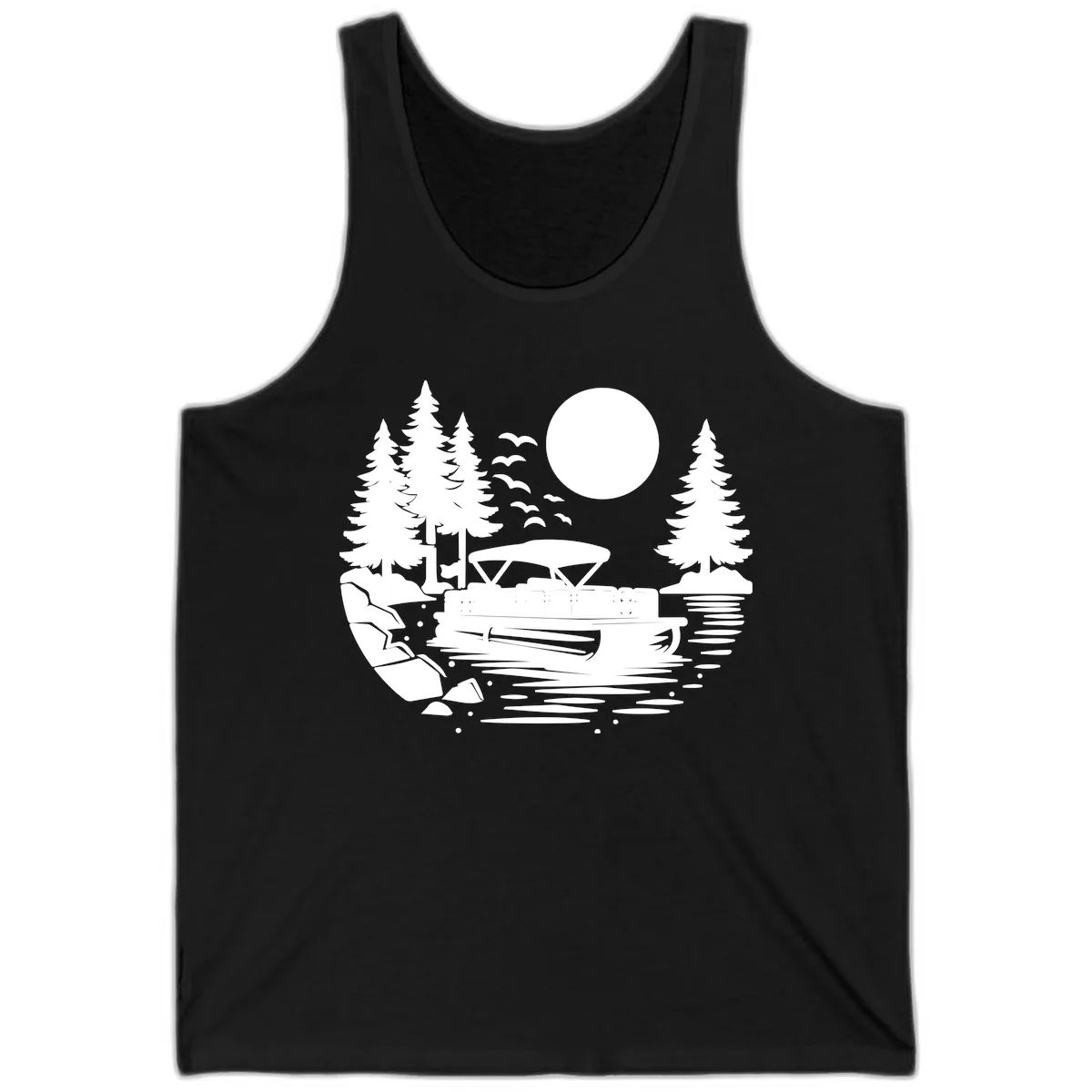Pontoon Boat Sunset Scene Tank in Black