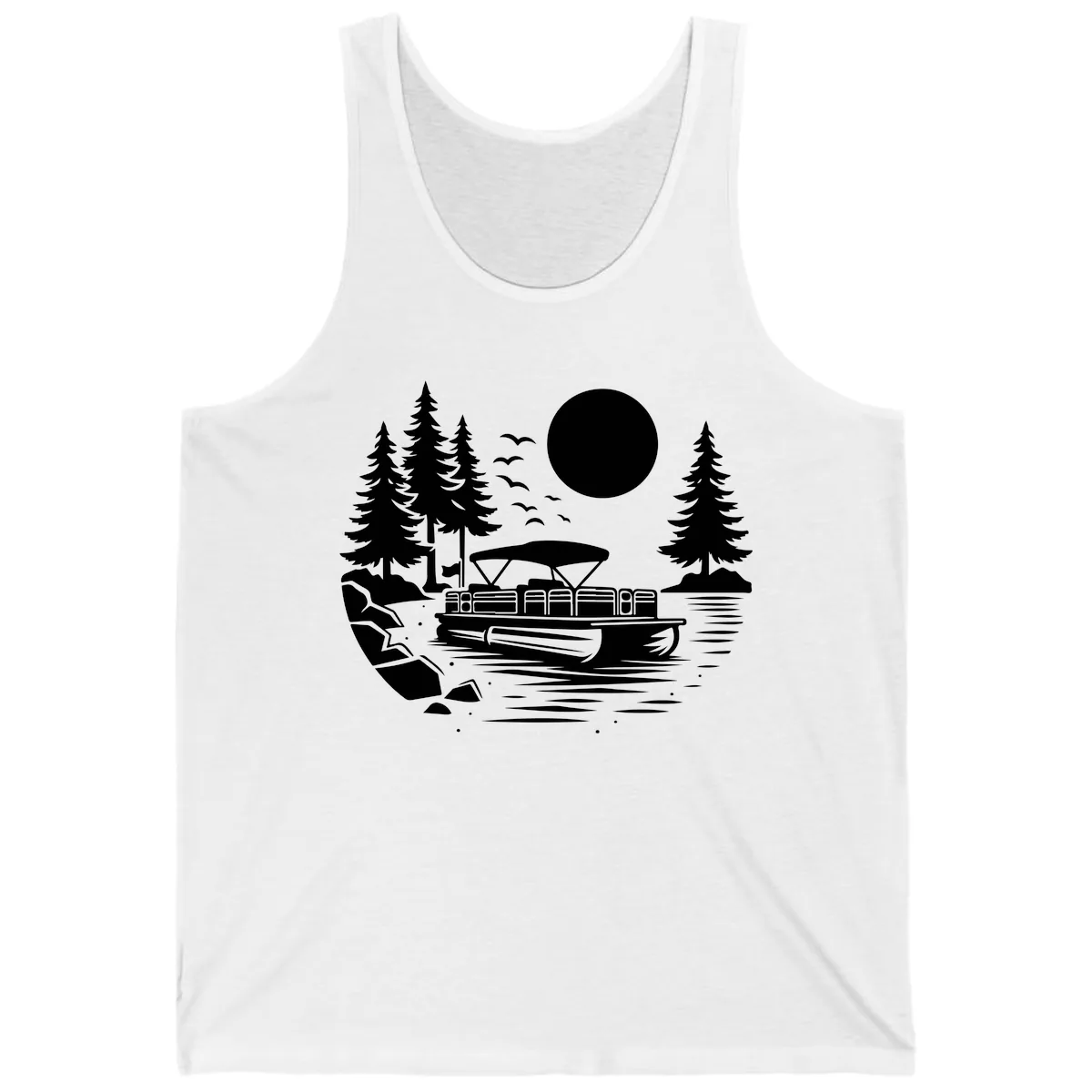 Pontoon Boat Sunset Scene Tank in White