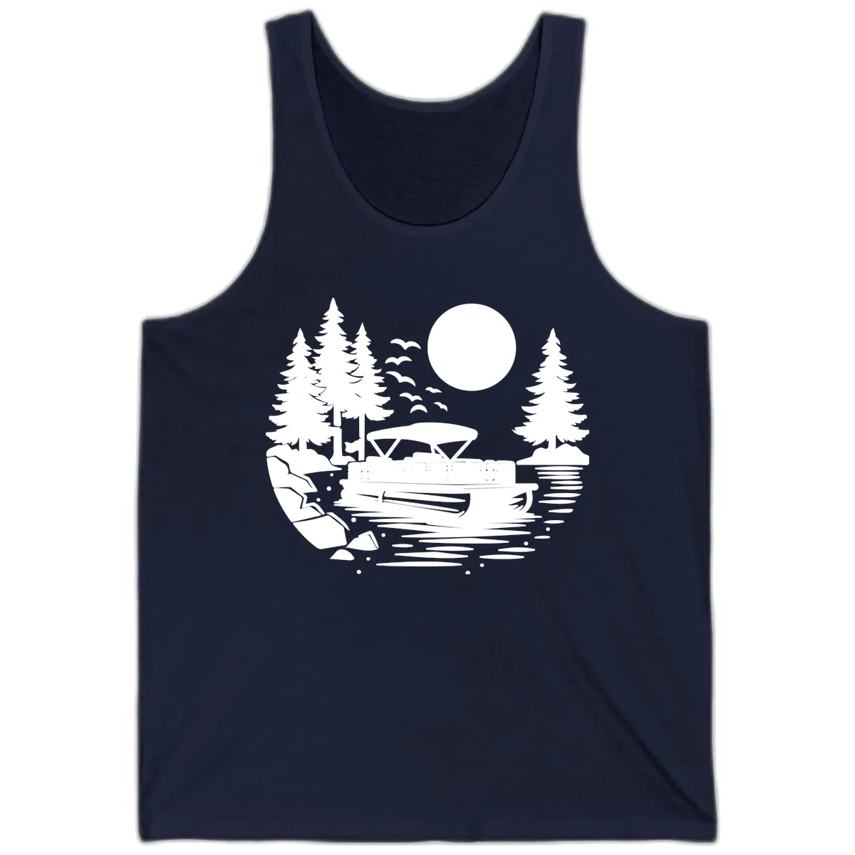 Pontoon Boat Sunset Scene Tank in Navy