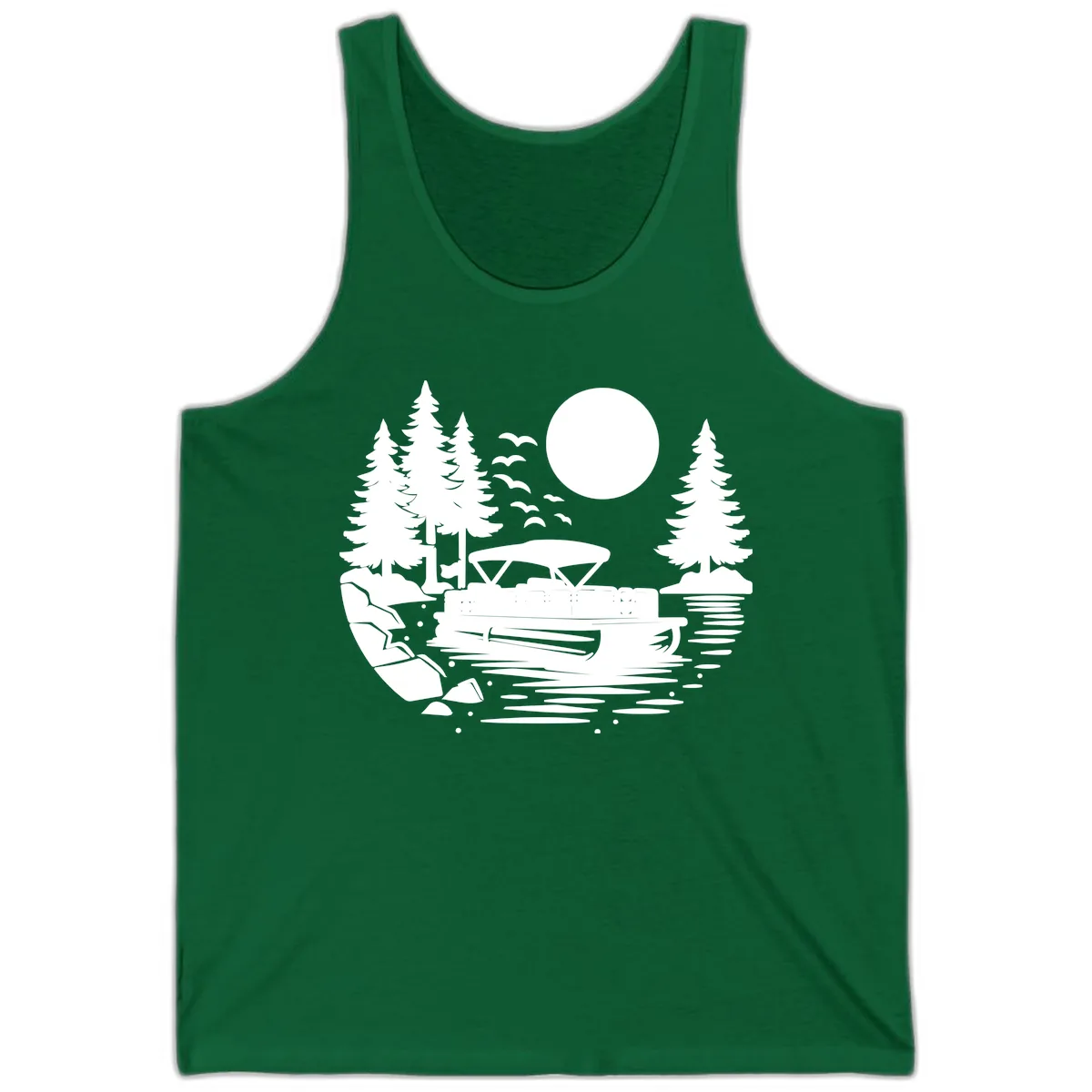 Pontoon Boat Sunset Scene Tank in Kelly