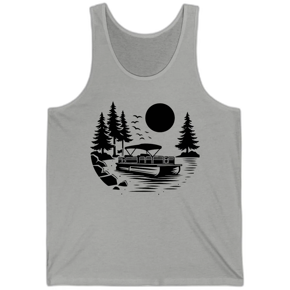 Pontoon Boat Sunset Scene Tank in Athletic Heather